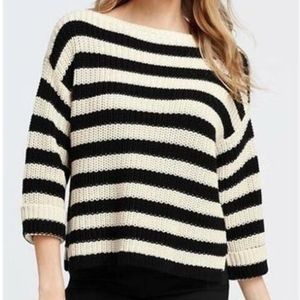 Ann Taylor 3/4 Sleeve Cotton Striped Ribbed Boatne